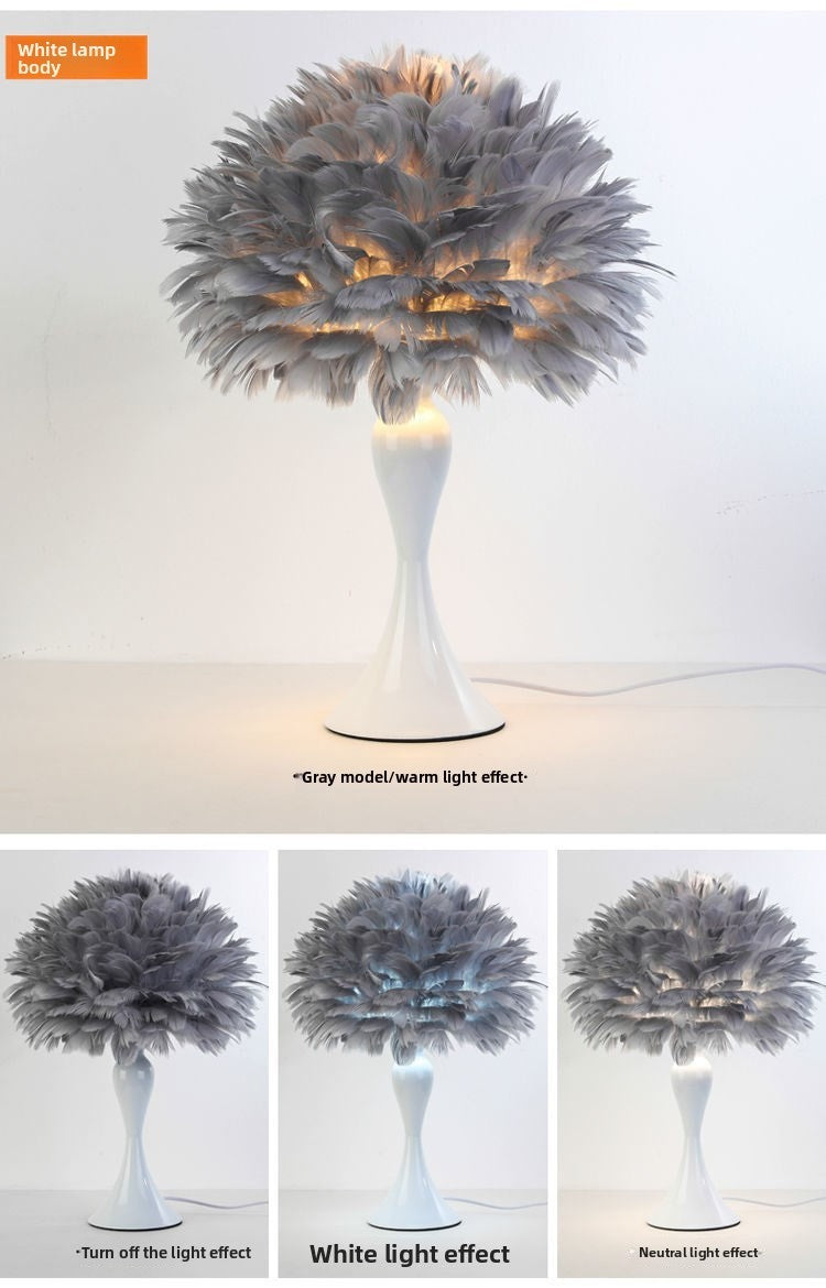 Lampe LED plumes déco USB grise 3 intensités