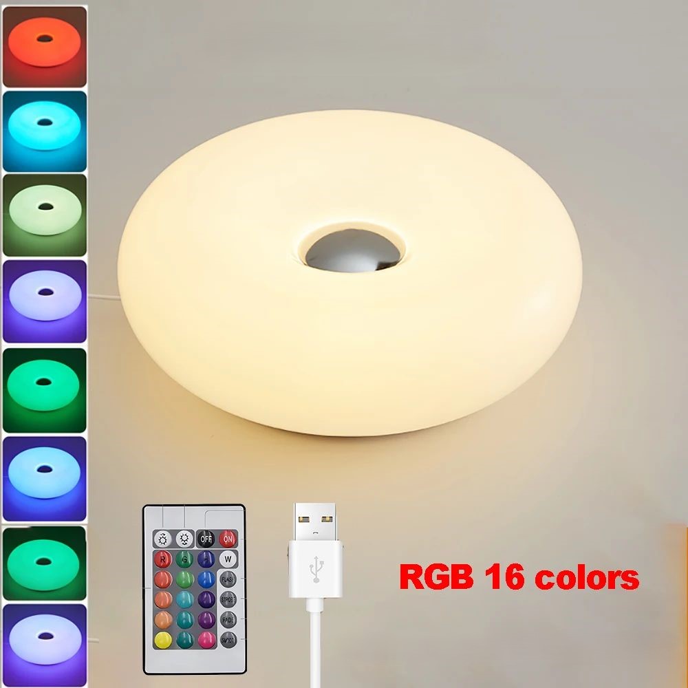 Lampe blanche Donut tactile USBC plastique télécommande 16 couleurs expo