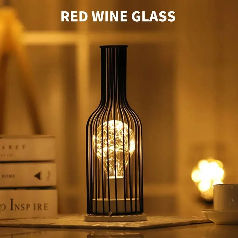Lampe de bureau a piles ampoule led fer forge bouteille de vin