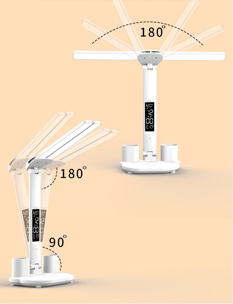 Lampe de bureau 2 bras LED, rangements écran digital 45cm largeur 180°