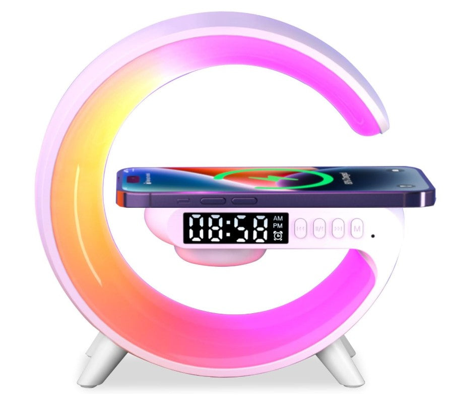 Lampe LED enceinte chargeur sans fil réveil RGB blanche