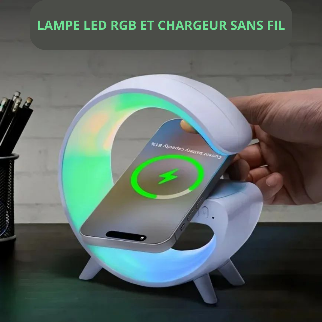 Lampe LED enceinte chargeur sans fil 