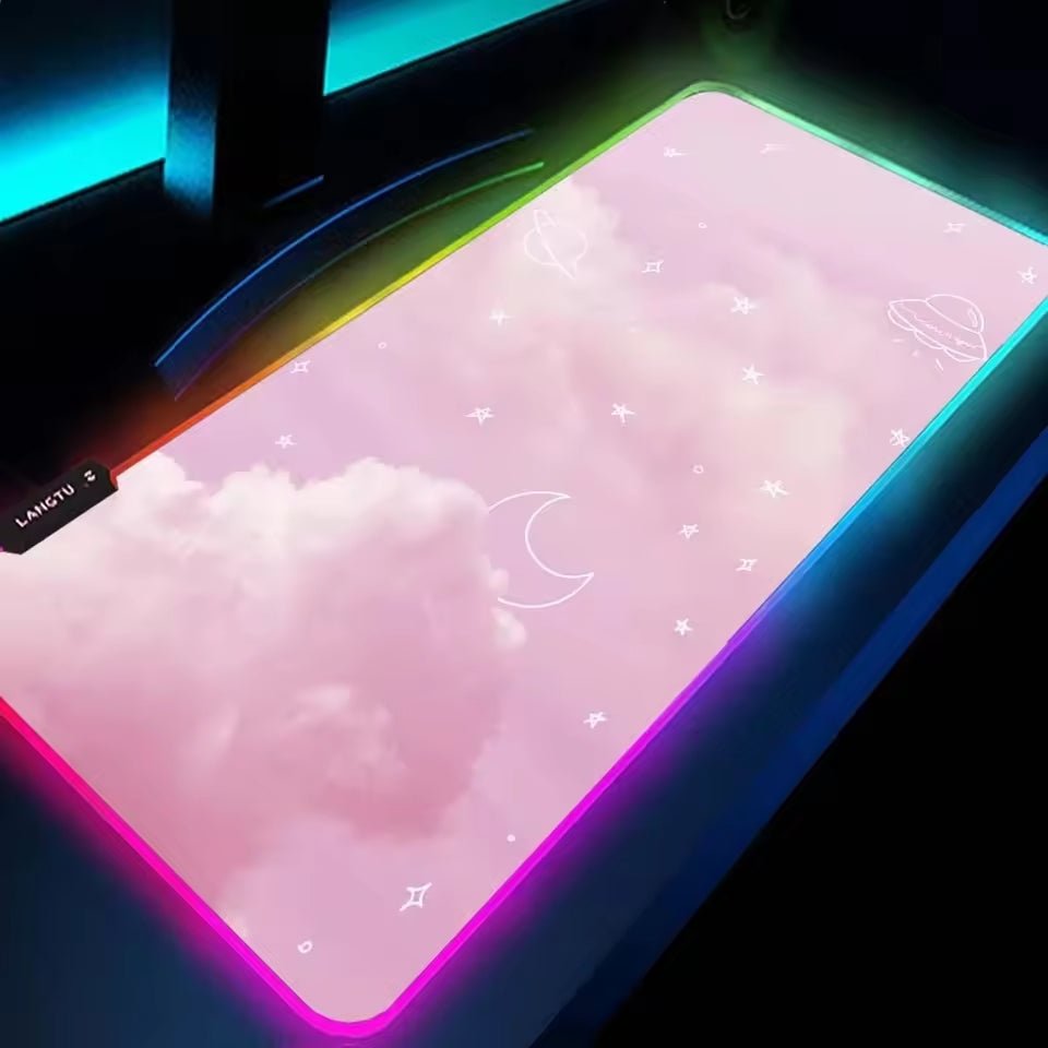 Sous main bureau rgb xxl Kawai nuage rose