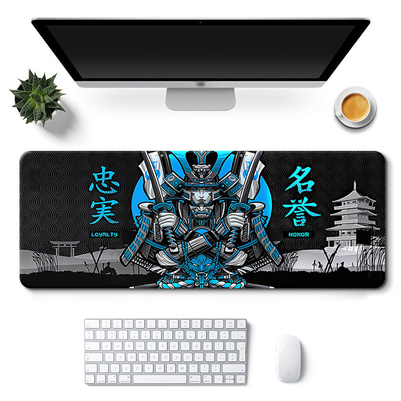 Tapis souris XXL bureau japon samourai central bleu