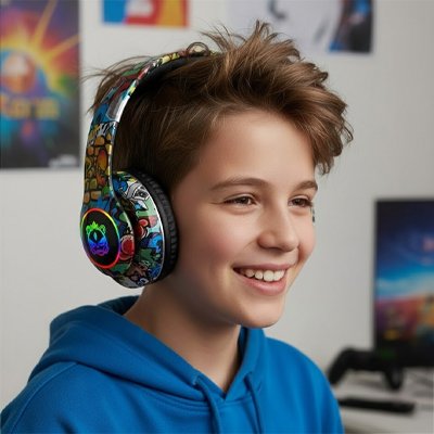 Casque audio enfant garçon souriant