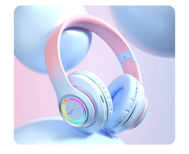 Casque audio enfant RGB Bluetooth réduction de bruit bleu et rose