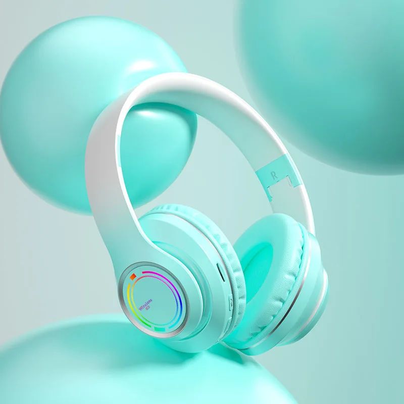 Casque audio enfant RGB Bluetooth réduction de bruit vert et blanc