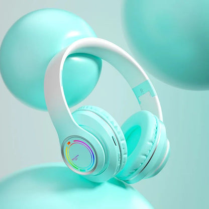 Casque audio enfant RGB Bluetooth réduction de bruit vert et blanc