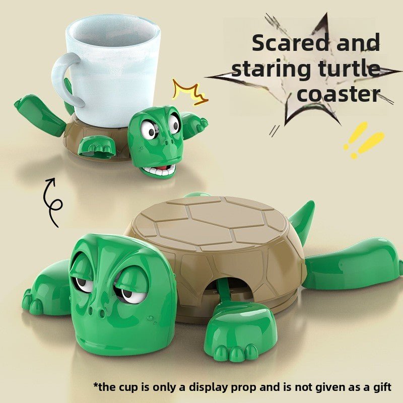 Dessous tasse tortue écrabouillée rigolote verte carapace marron