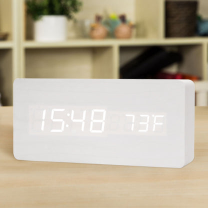 Horloge led bureau date température alarme pvc bois blanc