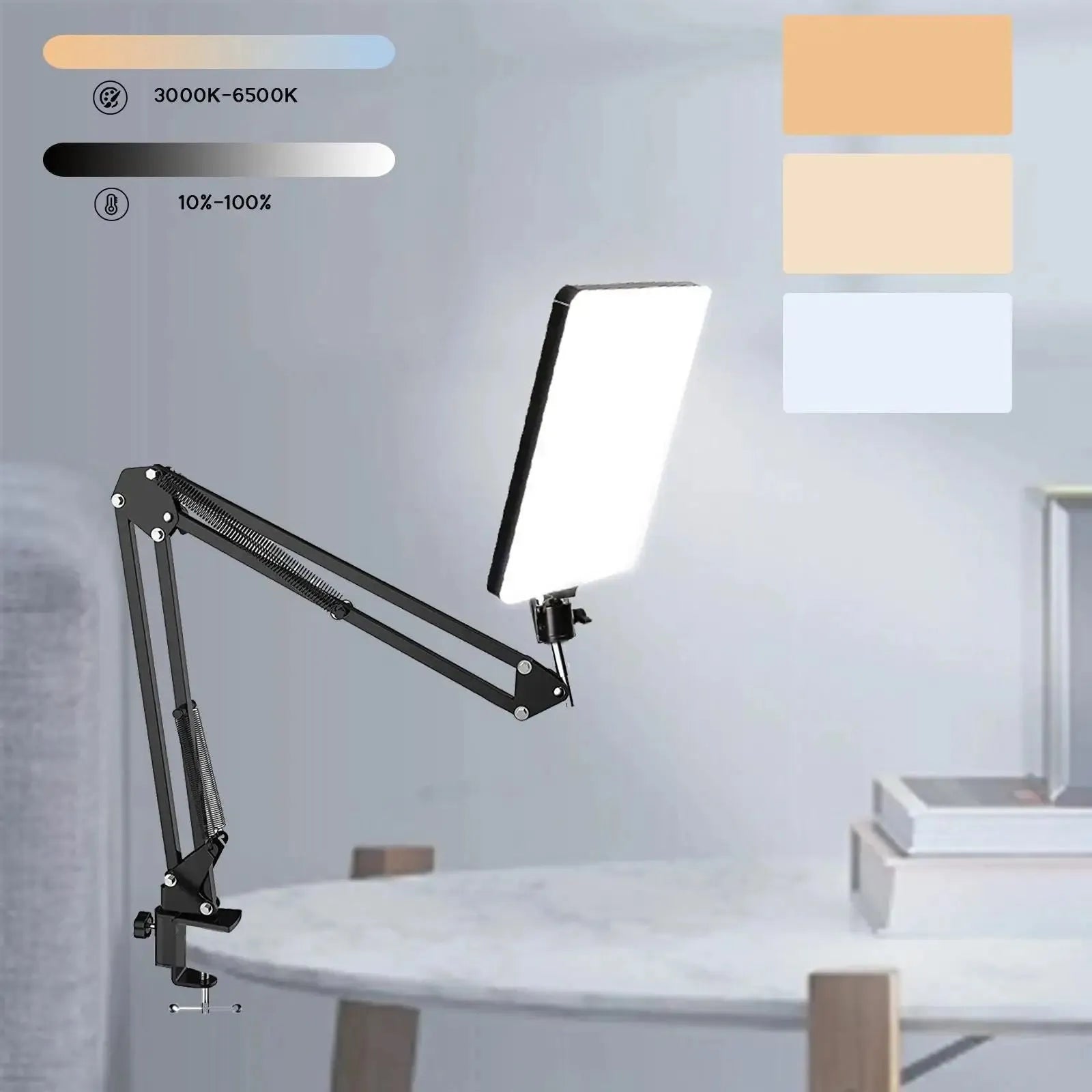 Lampe de bureau panneau 240 leds 2 bras articulés intensité et température
