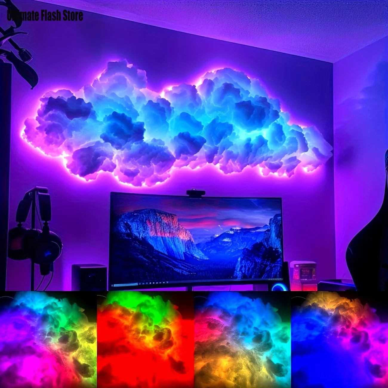 lampe led applique murale rgb forme nuage orages lumineux