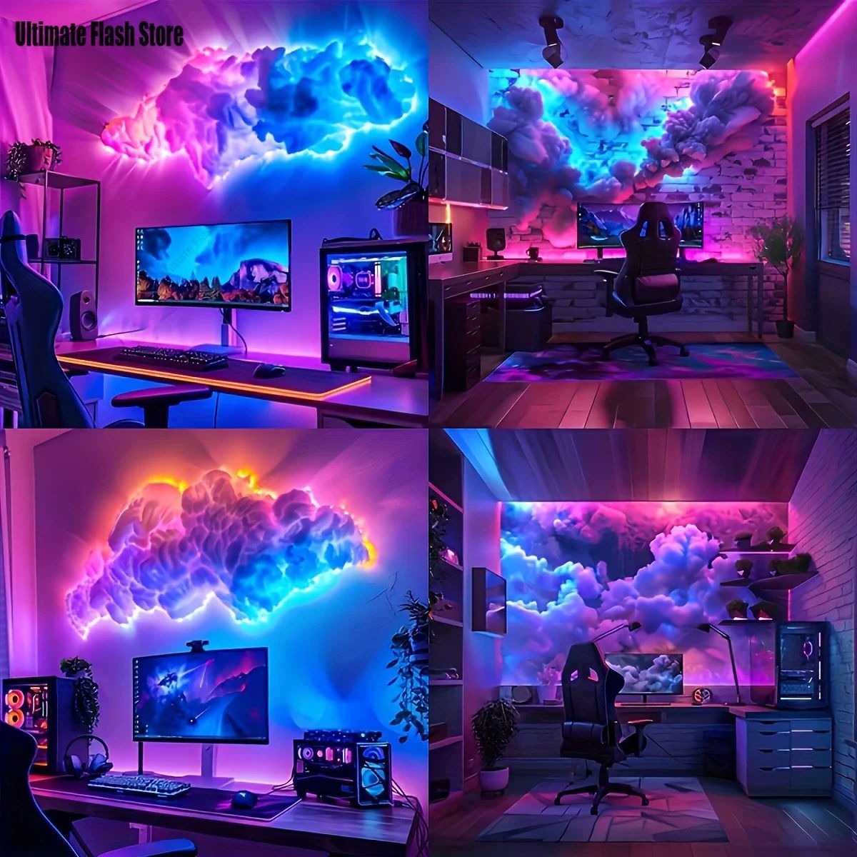 lampe led applique murale rgb forme nuage plusieurs présentations