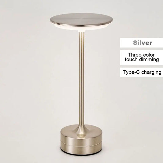 Lampe LED métal tactile design moderne rechargeable argent