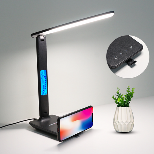 Lampe led plate articulée écran digital chargeur tactile noire