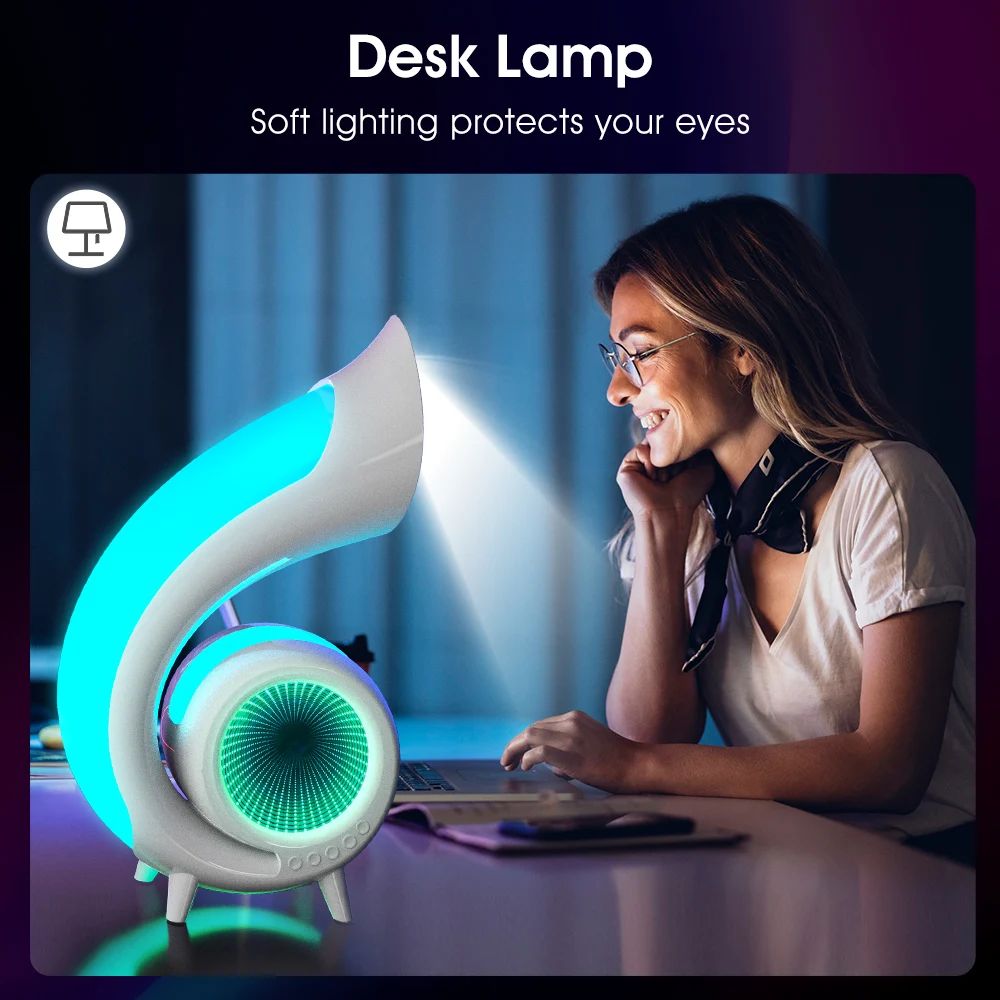 Lampe LED RGB enceinte musicale horloge Abyss éclairage blanc