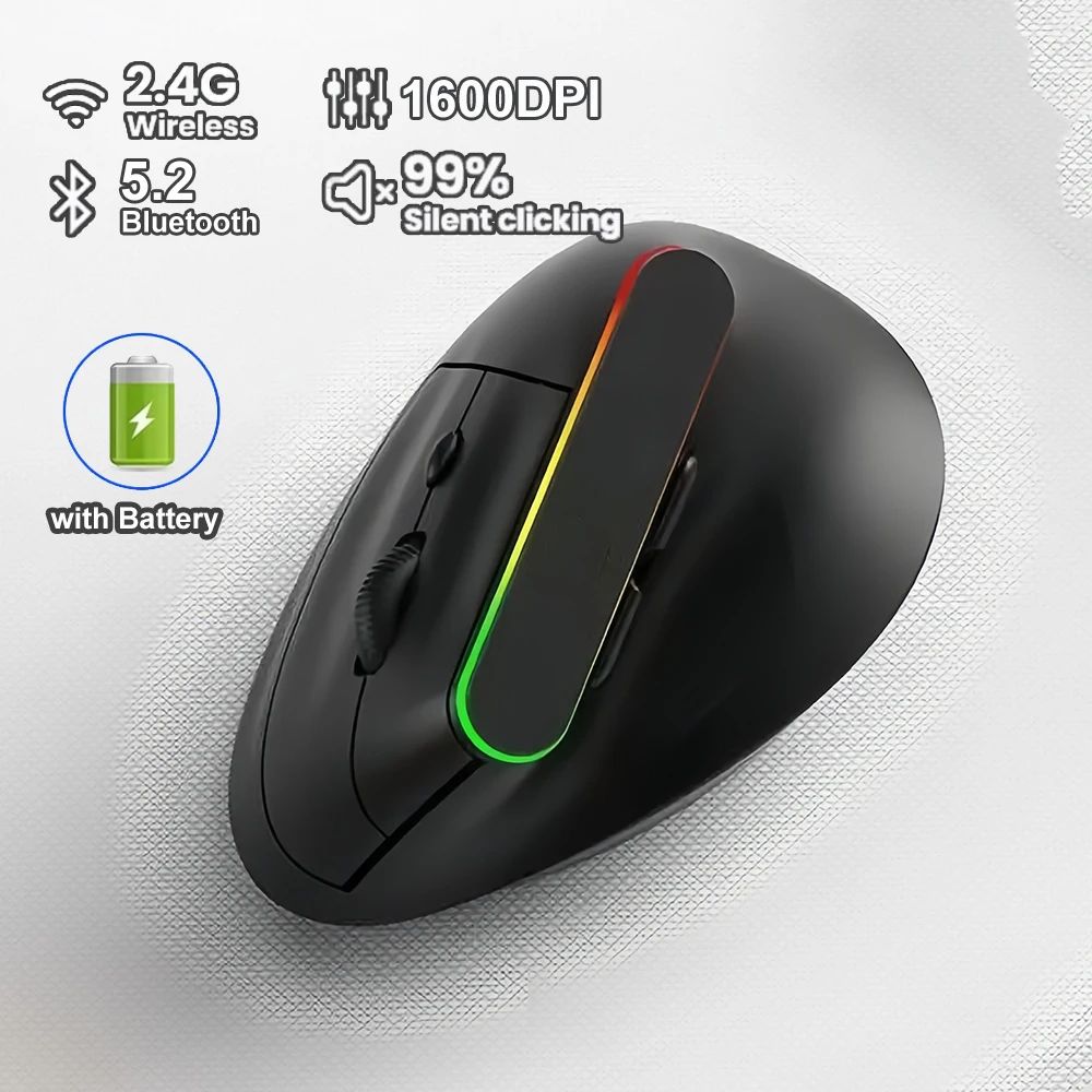 Souris Bluetooth Ergonomique Verticale RGB Noire
