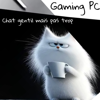 sous main bureau xxl chat blanc tasse café zoom