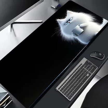 sous main bureau xxl chat blanc tasse café 