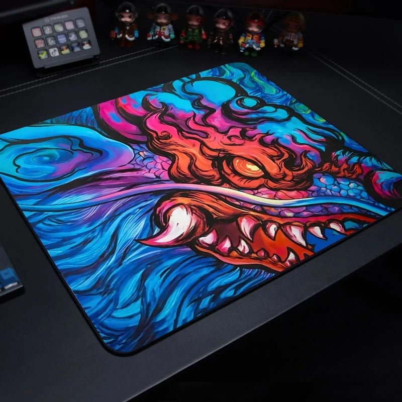 tapis-de-souris-gamer-zen-mystique dragon bleu rouge