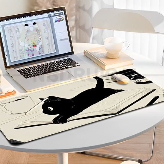 Tapis de souris XXL chat noir lecture