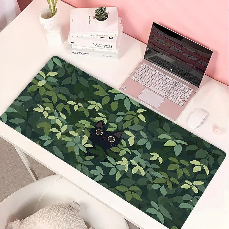 Tapis de souris XXL chat noir feuillage