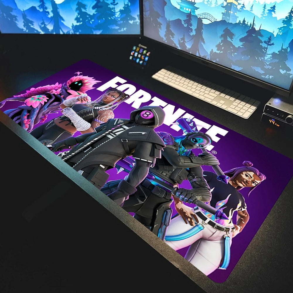 tapis souris XXL gamer fortnite personnages fond violet