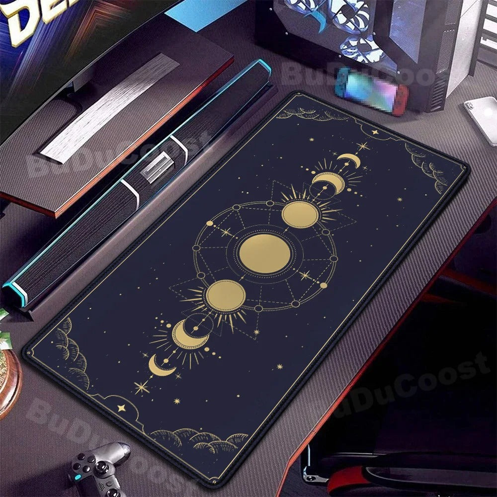 Tapis souris XXL bureau horizon astral bleu jaune