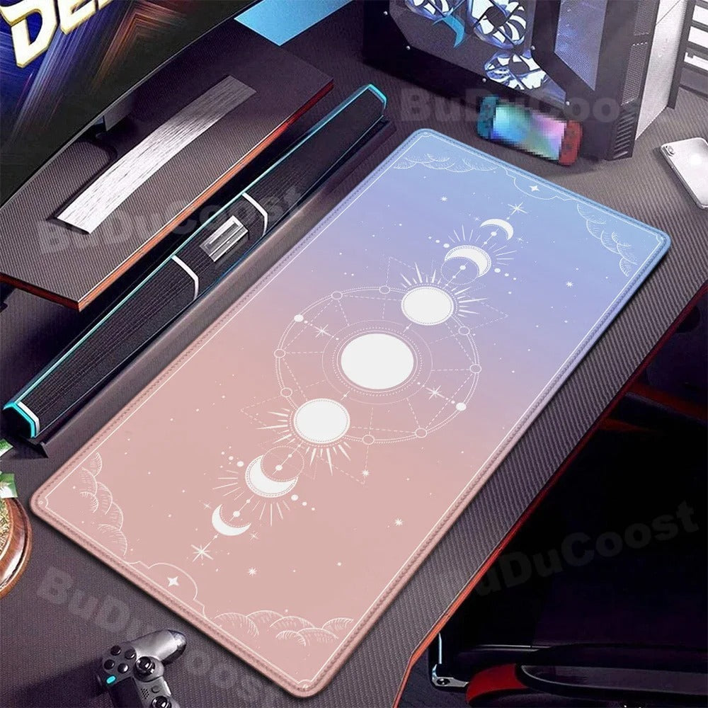 Tapis souris XXL bureau horizon astral rose bleu