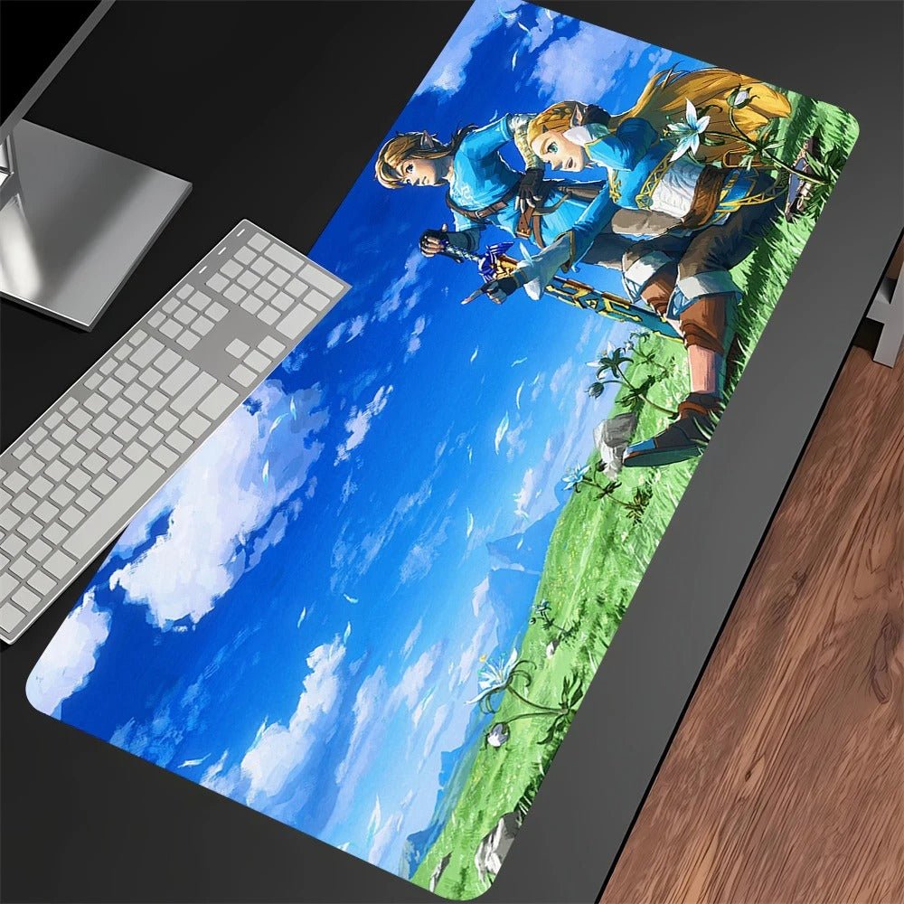 tapis-souris xxl zelda assise link debout épée prairie ciel bleu